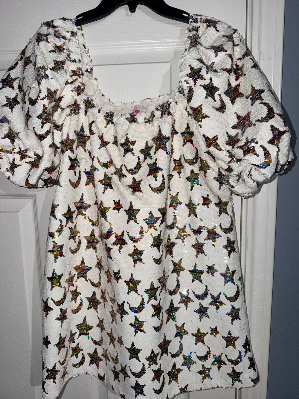 Buddy Love White Iridescent Sequin Star & Moon Top